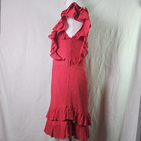 Hello Molly Red Ruffle Dress SZ 8 Layered Midi Romantic - Picture 4 of 15